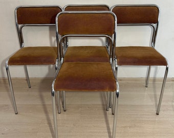 Chaises de salle à manger tubulaires marron, milieu du siècle, ère spatiale, moderniste italien, chaises de salle à manger rétro, chaises de cuisine, meubles vintage