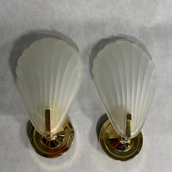Set of 2 Vintage Large  Murano Glass Leaf Wall Sconce 1980s Italy / Vintage Glass Brass Wall Lamp / 80s / Leaf Lamp