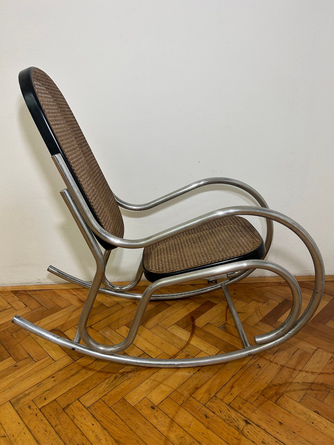 Mid-century Tubular Steel & Mesh Rocking Chair / 1960srocker Thonet ...