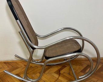 Mid-Century Tubular Steel & Mesh Rocking Chair / 1960sRocker Thonet Style Rocking Chair MCM / Bentchrome rocking chair / Boho rocking chair