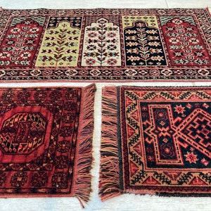 Vintage Set of 3 Small Carpet Red Hand-woven Rug / carpet / rug / nomadic carpet / oriental carpet / runner