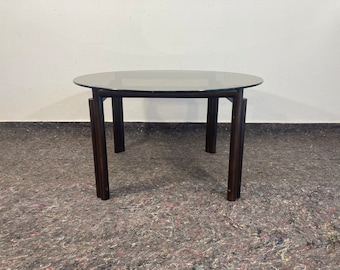Rare Mid Century Coffee Table / Vintage Furniture /Retro Table /Living Room Table /pop art/wood Smoked Glass / White/Round table / furniture
