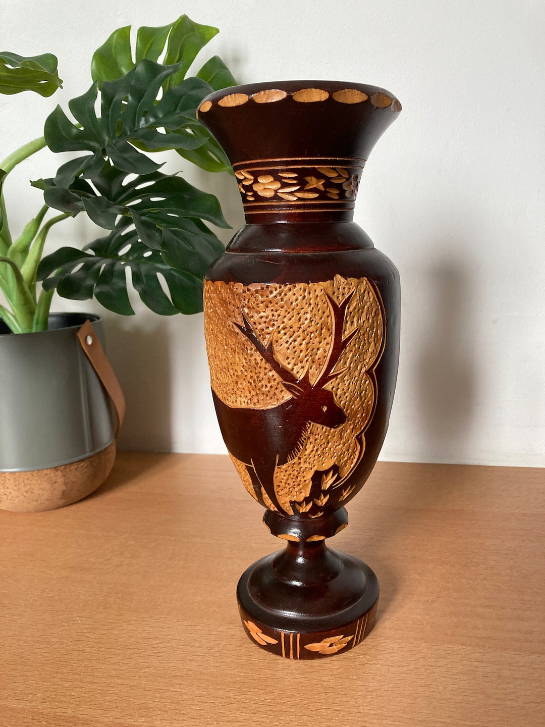 Vintage Wood Vase / Made in Yugoslavia / Vintage Folk Art / Wood Art Etsy