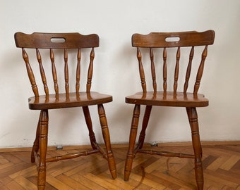 1 of 2 Vintage wooden top stool 1970 Scandinavian style / Carved Wooden Dining Chair / Yugoslavia Rustic /1970s