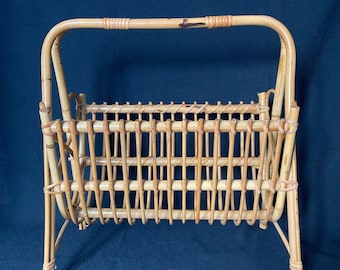 Franco Albini Style Rattan Bamboo Magazine Rack Newspaper Stand, France, 1950s / Vintage magazine rack / Retro Magazine Rack Bamboo