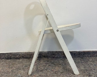 Vintage Folding Wooden Chair/ Mid Century Modern, White Outdoor Garden Chair, Rustic Retro Chair/ Portable Patio Furniture/ Home decor Chair