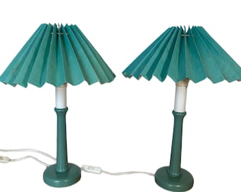 Pair of 2 IKEA Vintage Table Lamp  Base with Green Pleated Plissé Hood - 70s/80s Standing Table Twilight Light Light