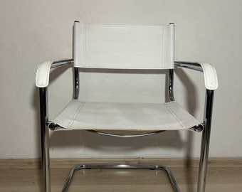 Vintage Mart Stam Replica White Chair/ Mid Century Leather  Armchair /Bauhaus Chrome  Leather Chairs / Made  in 1980 /Bauhaus style