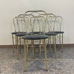1 of Vintage Gold Metal Brass Dining Chairs 1970s / MCM Modernist Hollywood Regency / Retro Gold Dining Chairs /  Thonet Style Chair