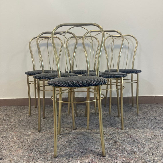 1 of 3 Vintage Gold Metal Brass Dining Chairs 1970s MCM