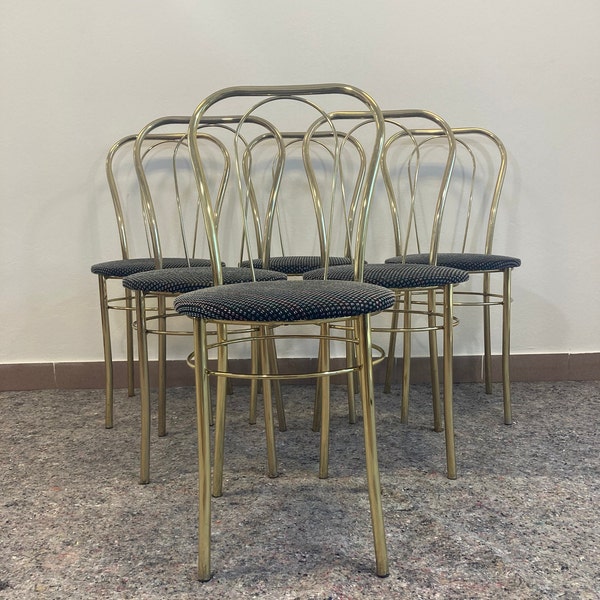 Chaises de salle à manger vintage en métal doré et laiton des années 1970 / MCM moderniste hollywoodien Regency / chaises de salle à manger rétro dorées / chaise de style Thonet