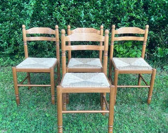 Raffia vintage chairs / Italian kitchen Chairs / Wood dining Chairs / Vico Magistretti Style / Dining Retro Chairs/boho furniture / bistro