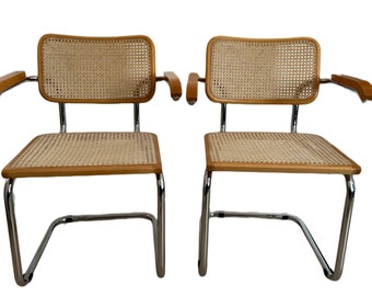 1 of 2  Mid Century Modern Cesca Style Chairs / Marcel Breuer B32 Cescatyle / Brown  / Chrome / Dining Chairs / 1970/ Made in Italy