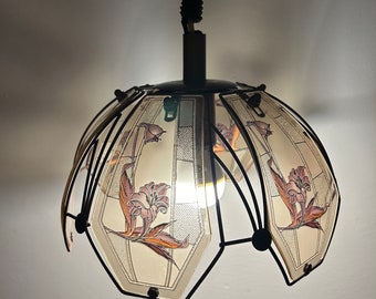 Lampe à suspension en verre / Fabriquée dans les années 70 / Lampe à suspension en verre vintage / Lampe à suspension rétro / Hollywood Regency / shabby chic / déco vintage