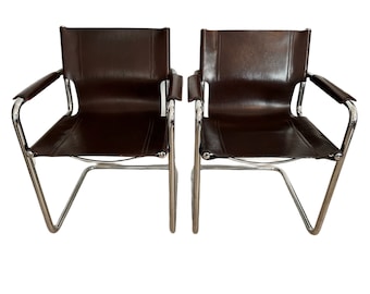 Chaise vintage Matteo Grassi en porte-à-faux / Mid-Century Modern / Original MG5 Bauhaus Chair / Années 60 / Chaise en cuir marron / Chaise tubulaire Italie