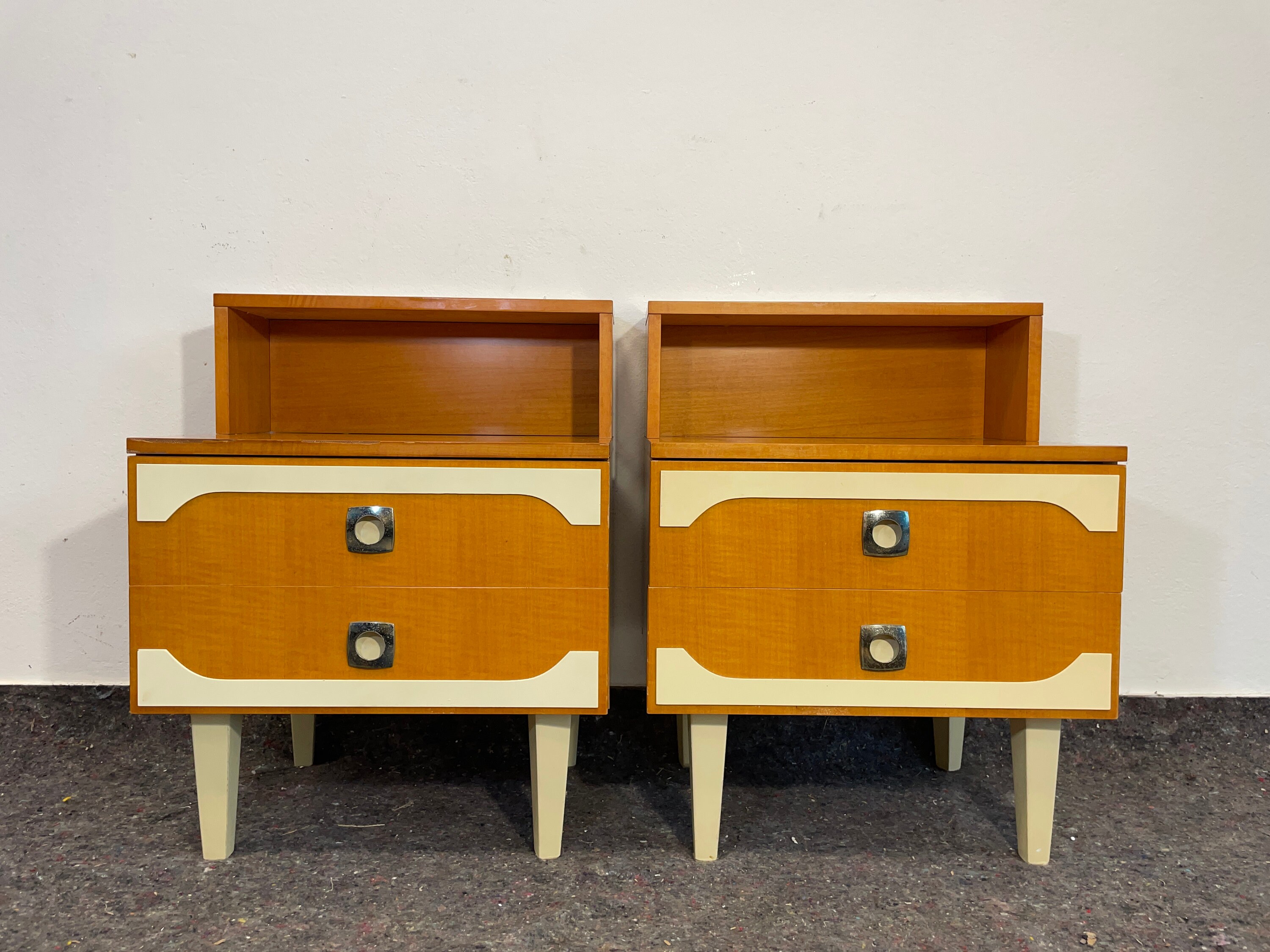Set of 2 Vintage Bedside Tables Mid Century Nightstand Storage