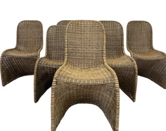 1 of 8 Vintage Rattan chair in Verner Panton style / Vintage Curved rattan chairs / Germany 1970 /. Space Age Style