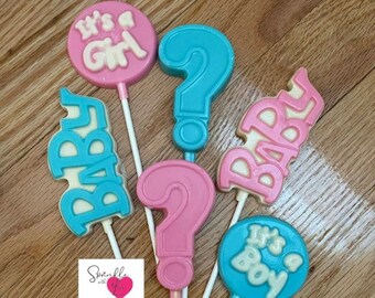 1 Doz = Baby Gender Reveal chocolate lollipops(12 treats)