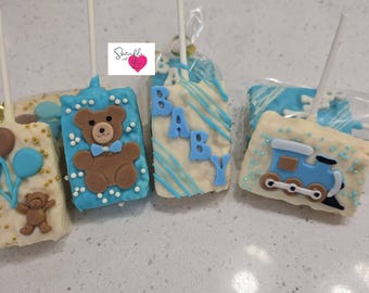 2 doz = Teddy bear and trains Baby shower treats. Oreos and Rice Krispy treats