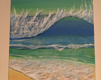 Peinture originale - À la plage - Acrylique sur Cava - Art mural vague océanique, décoration nature, souvenirs de l'été, décoration de plage, art de maison de plage