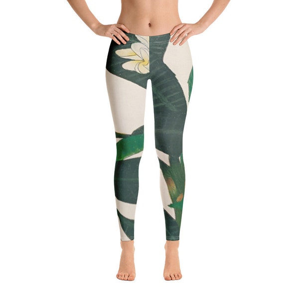 Frangipani Plumeria Printed Leggings - featured artwork 'Exotic Blooom' - Every Day Style - Active Wear - Yoga Pants - Sports Clothing - Gym