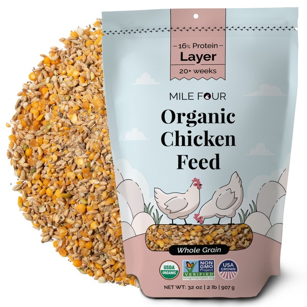 Organic Layer Chicken Feed | 16% Protein | US Grown Grains, Certified Organic, Certified Non-GMO, Corn-Free, Soy-Free, Non-Medicated Feed
