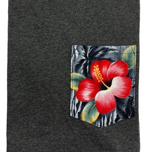 Hawaiian Hibiscus Pocket Tee – Handmade T-Shirt, Casual Aloha Wear Made in Hawaii