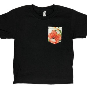 Made in Hawaii/ Kids Hawaiian Hibiscus Aloha Shirt Pocket Tee- Great Quality Tees