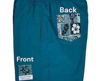Hawaiian Tribal Turtle Swim Trunk w/Matching Back Pocket/Made in Hawaii