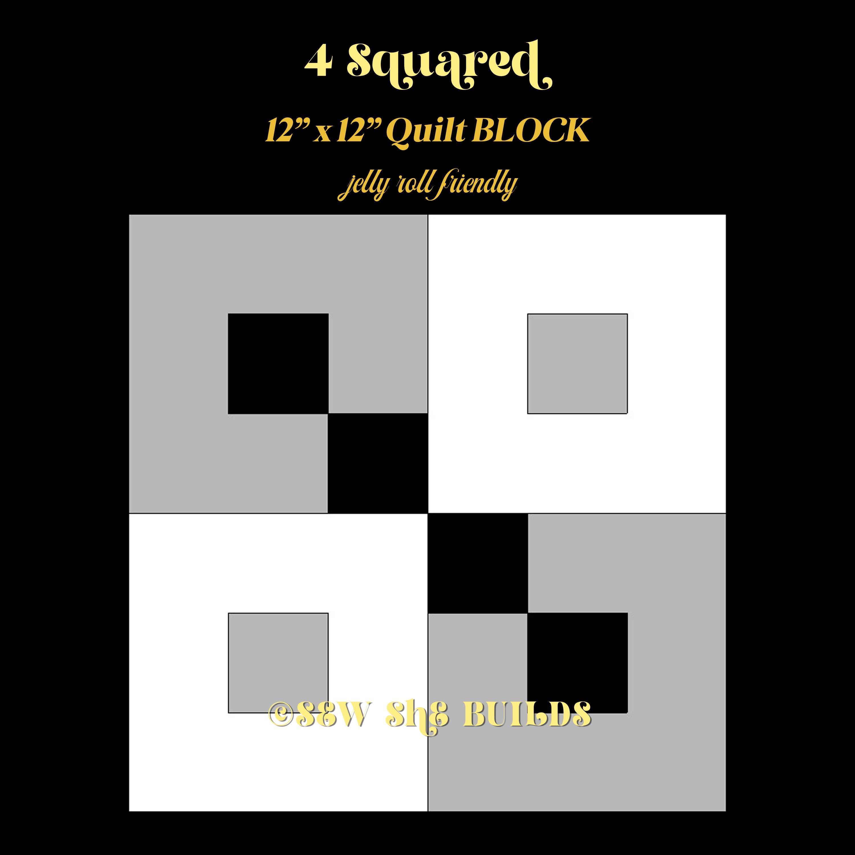 4 Squared Quilt Block, Simple Beginner Friendly Quilt Tutorial, 12x12 ...