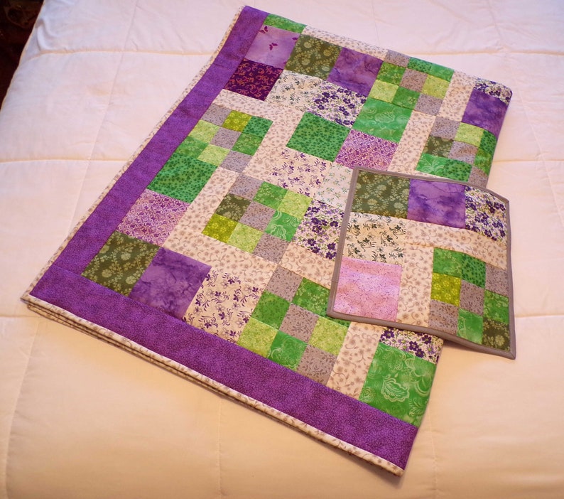 Green & Purple Throw Quilt Handmade Quilt Patchwork Quilt Etsy