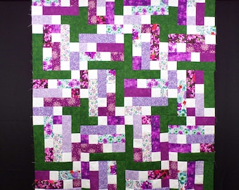 UNFINISHED quilt top | Quilt top for sale | Green & Purple quilt top | Purple floral quilt top