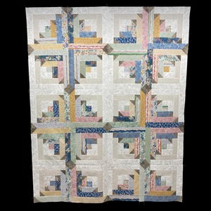 Handmade Log Cabin Quilt Top: Rocky Mountain Wild Fabric, Log cabin throw quilt, Unfinished quilt