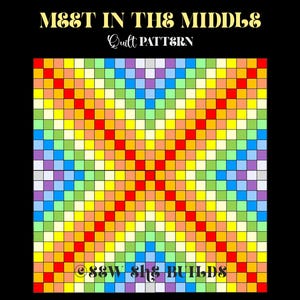 Meet In The Middle Quilt Pattern, X style quilt pattern, 58x58 throw quilt, Digital Quilt Pattern, Yardage friendly, Square quilt pattern