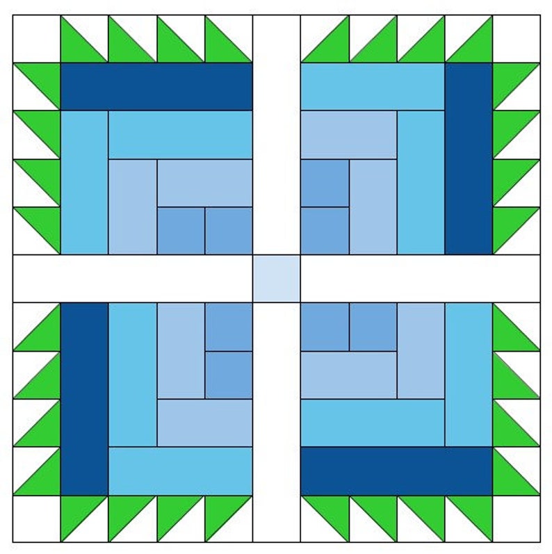 Bear Paw Log Cabin Quilt Block Digital Quilt Block PDF Quilt Block