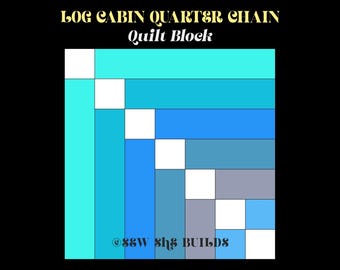 Quiltblok blokhut kwartketting, quiltblok blokhut 14 x 14 inch, Jelly Roll-vriendelijk, zelfstudie digitaal naaien, blokhut blokhoek