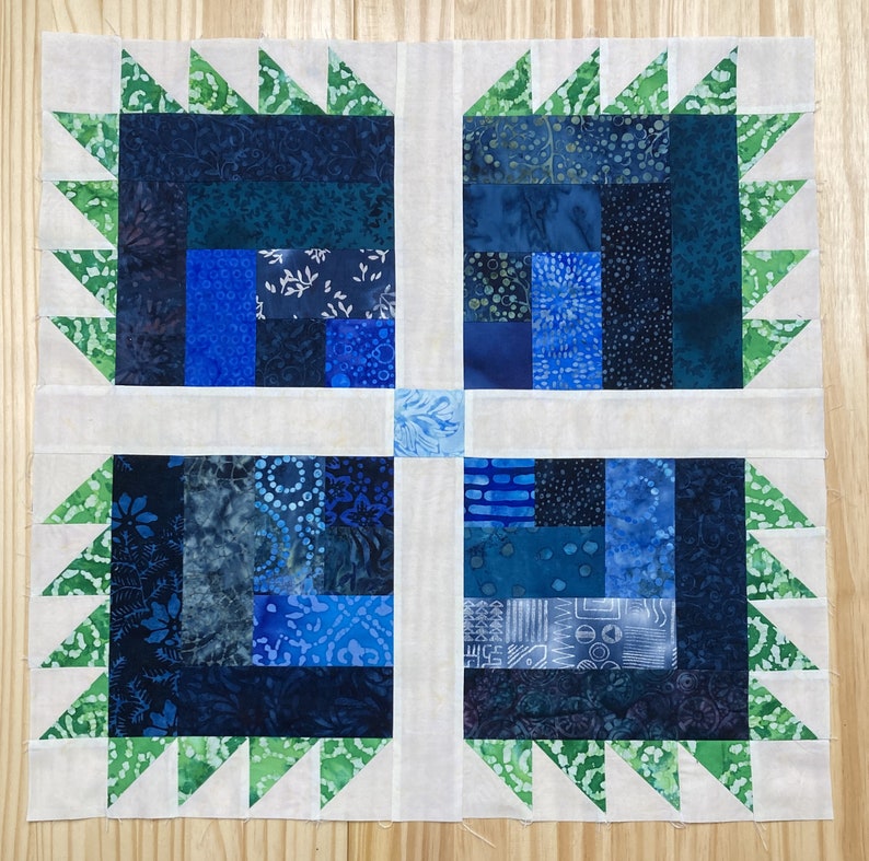 Bear Paw Log Cabin Quilt Block Digital Quilt Block PDF Quilt Block