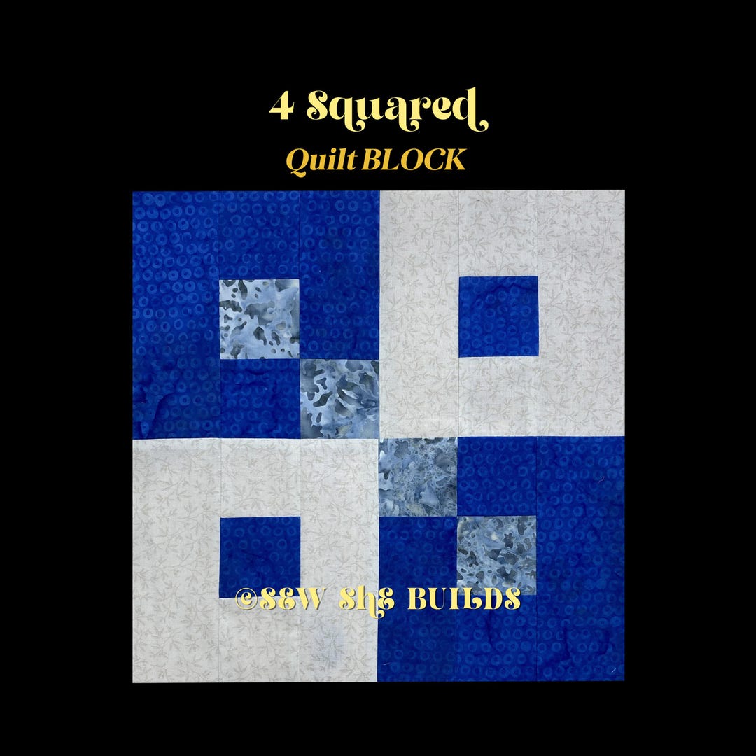 4 Squared Quilt Block, Simple Beginner Friendly Quilt Tutorial, 12x12 ...