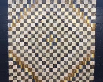 UNFINISHED Quilt | Diamond quilt | Black & Gold quilt top | Square throw quilt | Quilt top for sale | Around the world quilt top to finish