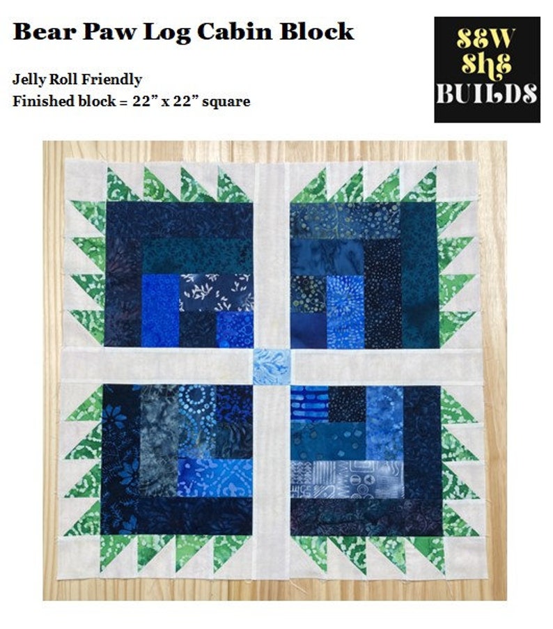 Bear Paw Log Cabin Quilt Block Digital Quilt Block PDF Quilt Block