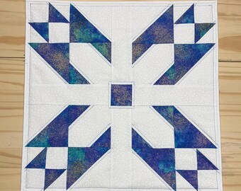 Handmade snowflake table topper, Metallic gold and blue snowflake centerpiece, Winter table decoration