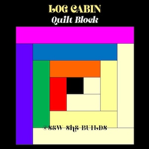 Log Cabin Quilt Block, Jelly roll Log Cabin Block, 14x14" quilt block, Beginner quilt block, Digital Quilt Block, 14" Log cabin quilt block