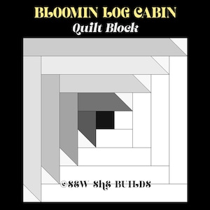 Bloque de edredón Log Cabin Bloomin, edredón Log Cabin Flower, bloque de variación Log Cabin, bloque Log Cabin apto para rollos de gelatina, bloque de edredón de 18 x 18