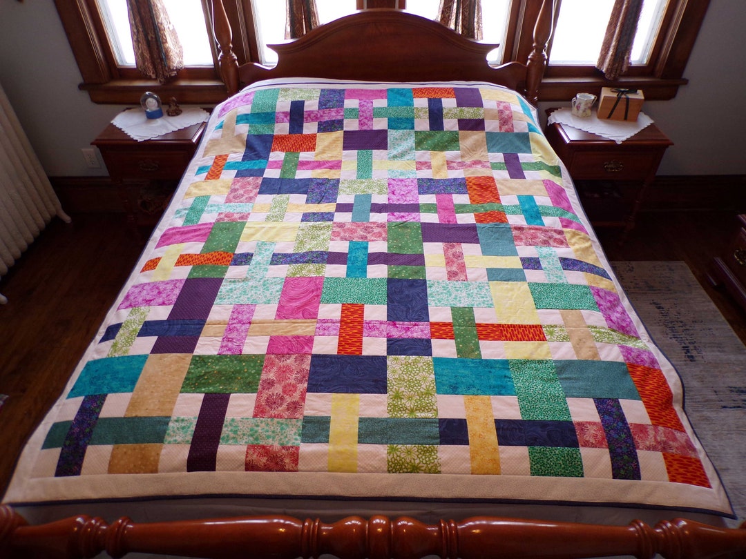 Rainbow Throw Quilt Multicolor Quilt Large Throw Etsy