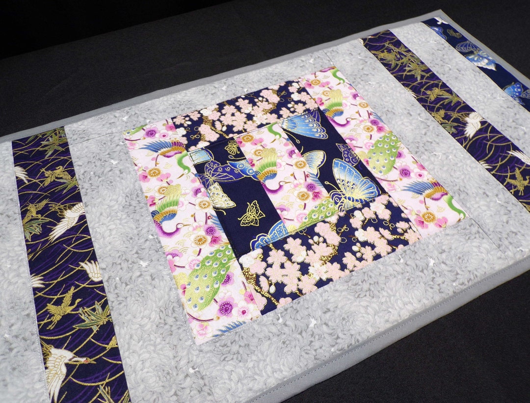 Navy & Gray Quilted Table Runner Table Runner Asian Fabric Etsy