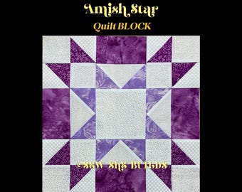 Amish Star Quilt Block, Traditional star block pattern, Jelly Roll Friendly, Double star quilt design, 12x12 star quilt block