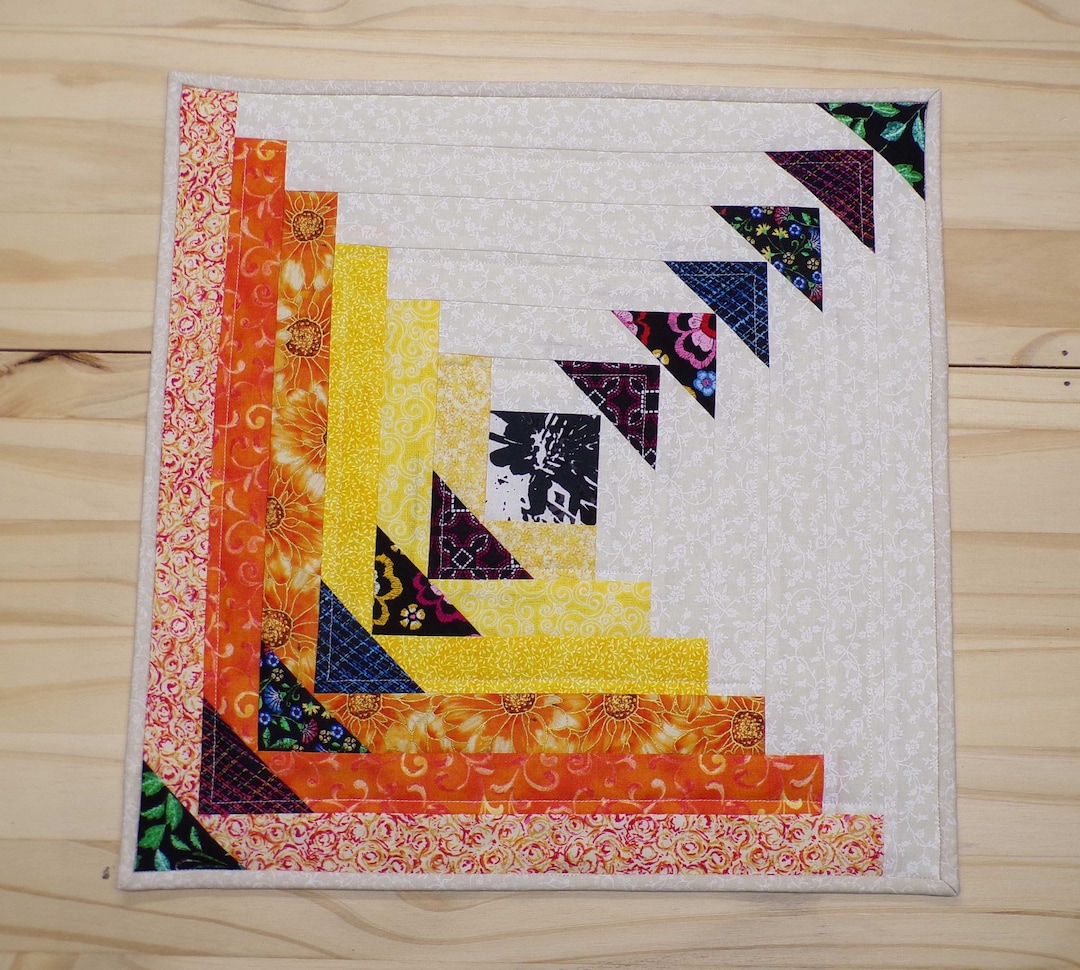 Quilted Centerpiece Quilted Table Topper Square Table Quilt Log Cabin Geese Centerpiece Quilt