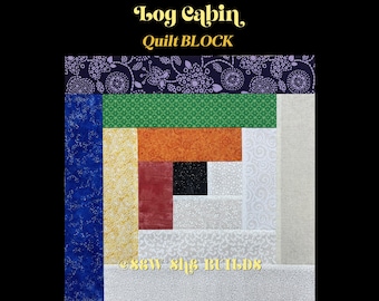 Log Cabin Quilt Block, 14x14" quilt block, Beginner quilt block, Digital Quilt Block, Jelly roll Log Cabin quilt pattern, Numerous layouts