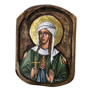 Saint Fotini, uit hout gesneden Byzantijns-orthodoxe iconografie-Grieks-orthodoxe iconen / huwelijkscadeau
