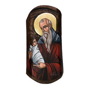 San Stylianos, protector de los niños, iconografía ortodoxa bizantina tallada en madera-iconos ortodoxos griegos